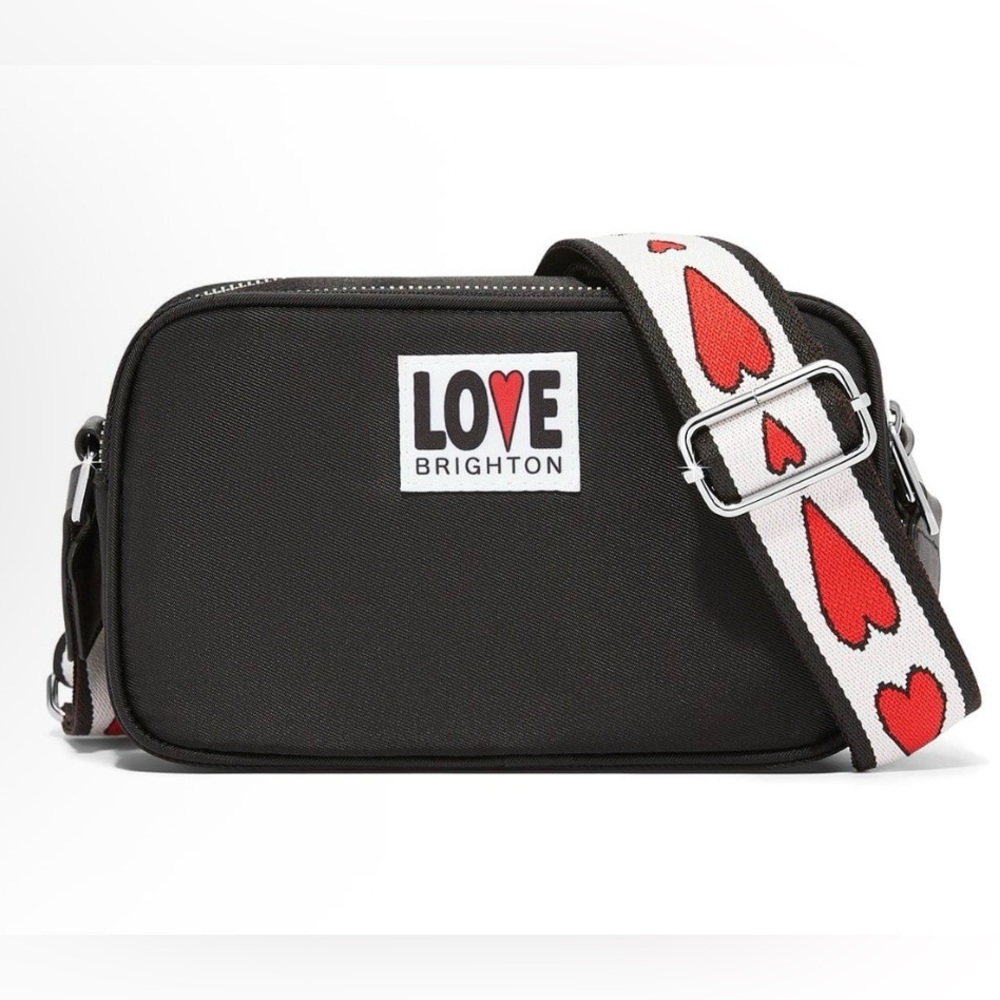 Brighton Love Essentials Crossbody Bag Black Heart Strap NWT